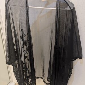 La Hearts Black Sheer Mesh Kimono